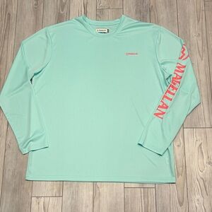 Magellan Outdoors Men’s Mint Long Sleeve Shirt with Coral Sleeve Logo XL